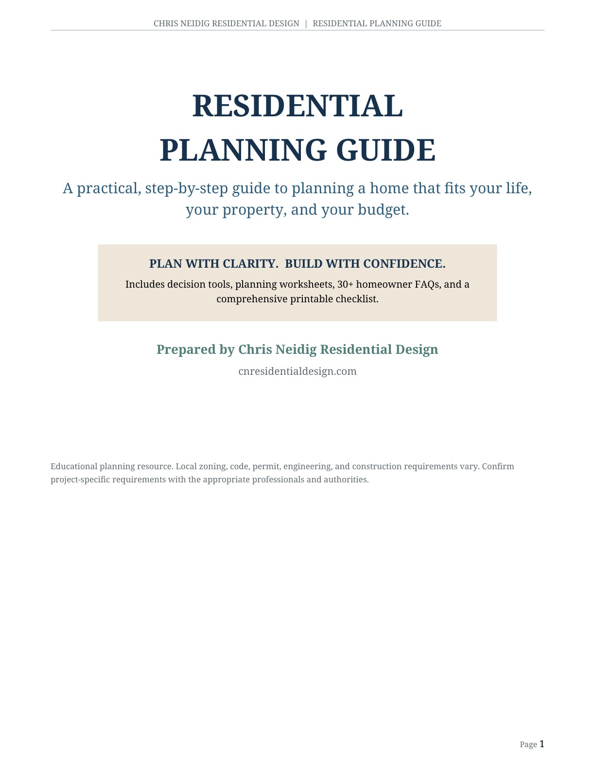 Cover of the CNRD Residential Planning Guide